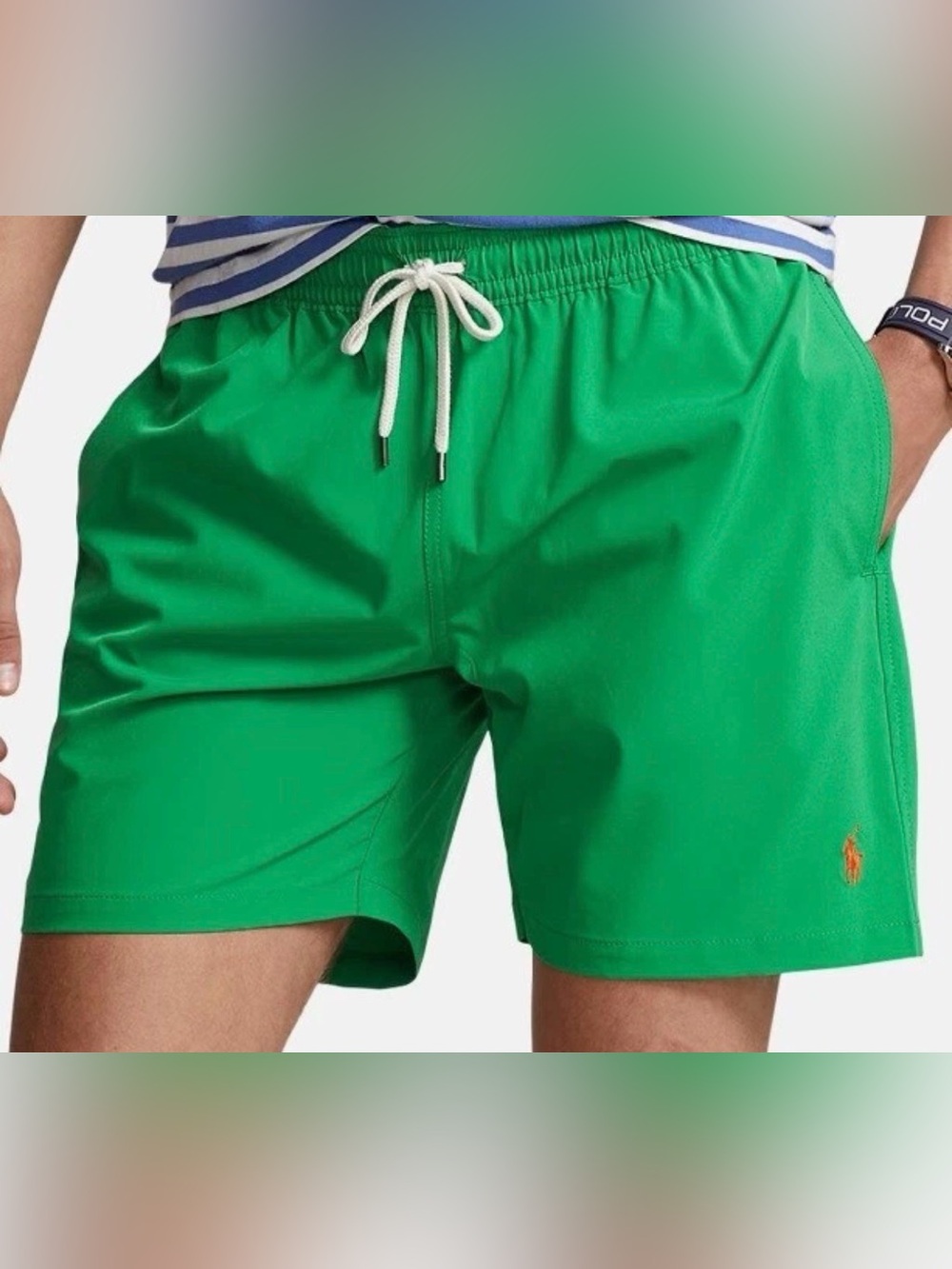 NWOT Polo Ralph Lauren Traveler Men's Green Swim Shorts Size XXL Orange Logo